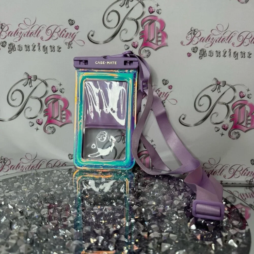 Case-Mate Waterproof Phone Pouch with Purple Strap holographic shiny sparkly 💫